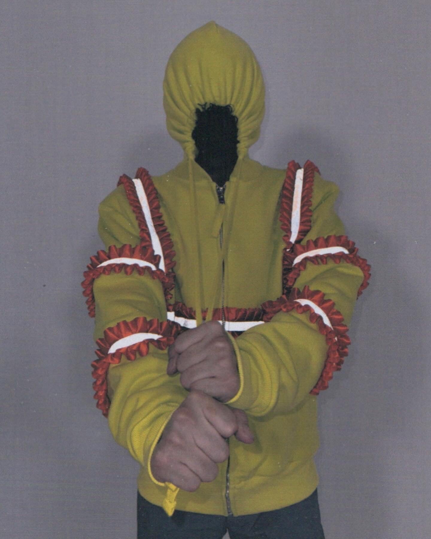 Reflective Ruffled Construction Zip Up Waffle Lined Hoodie