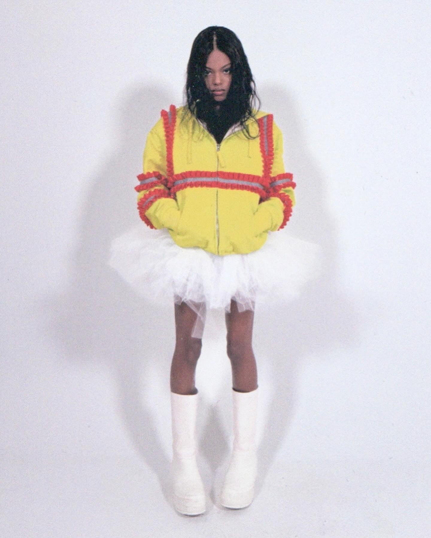 Reflective Ruffled Construction Zip Up Waffle Lined Hoodie