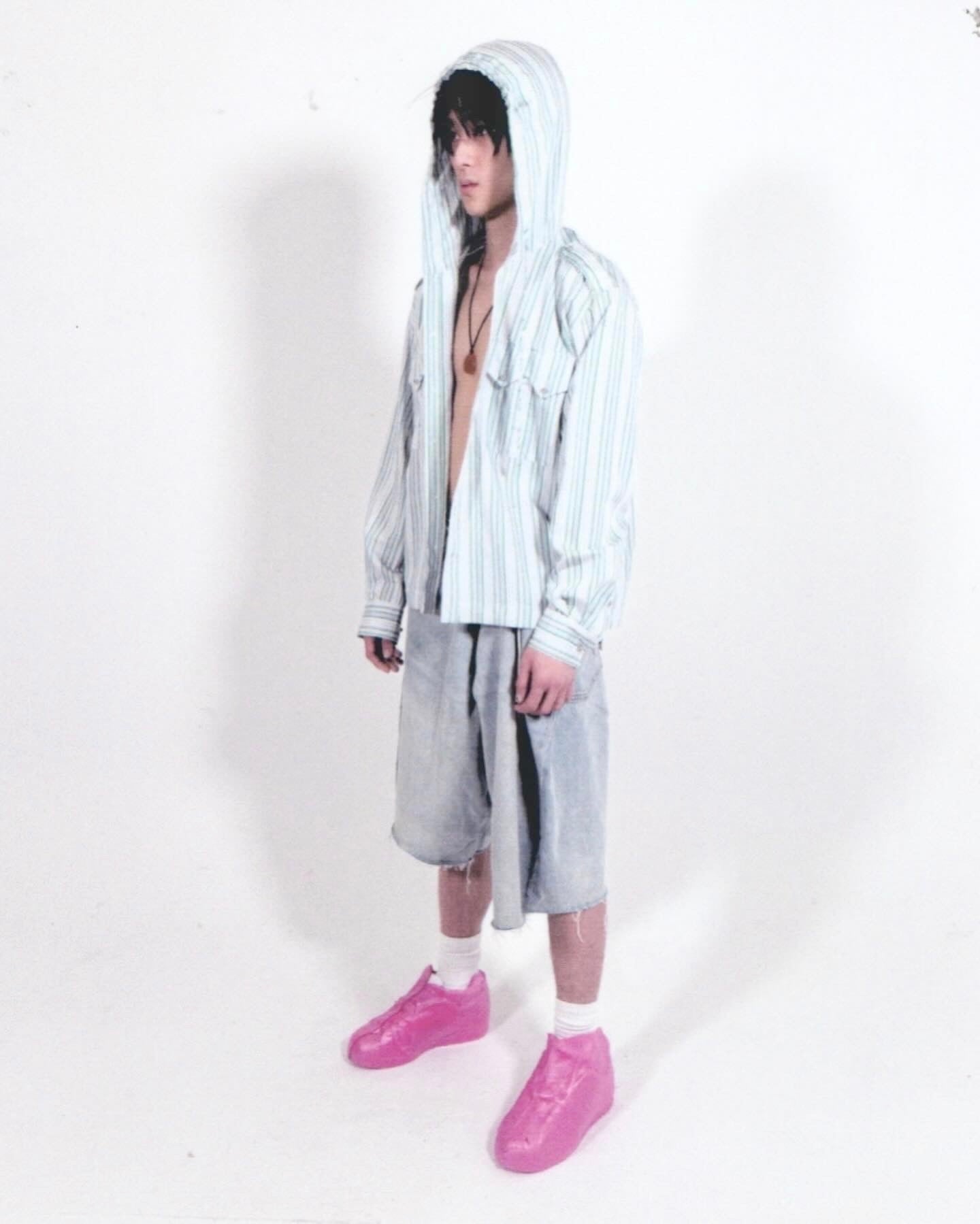 Ball Button Hooded Stripe Shirt