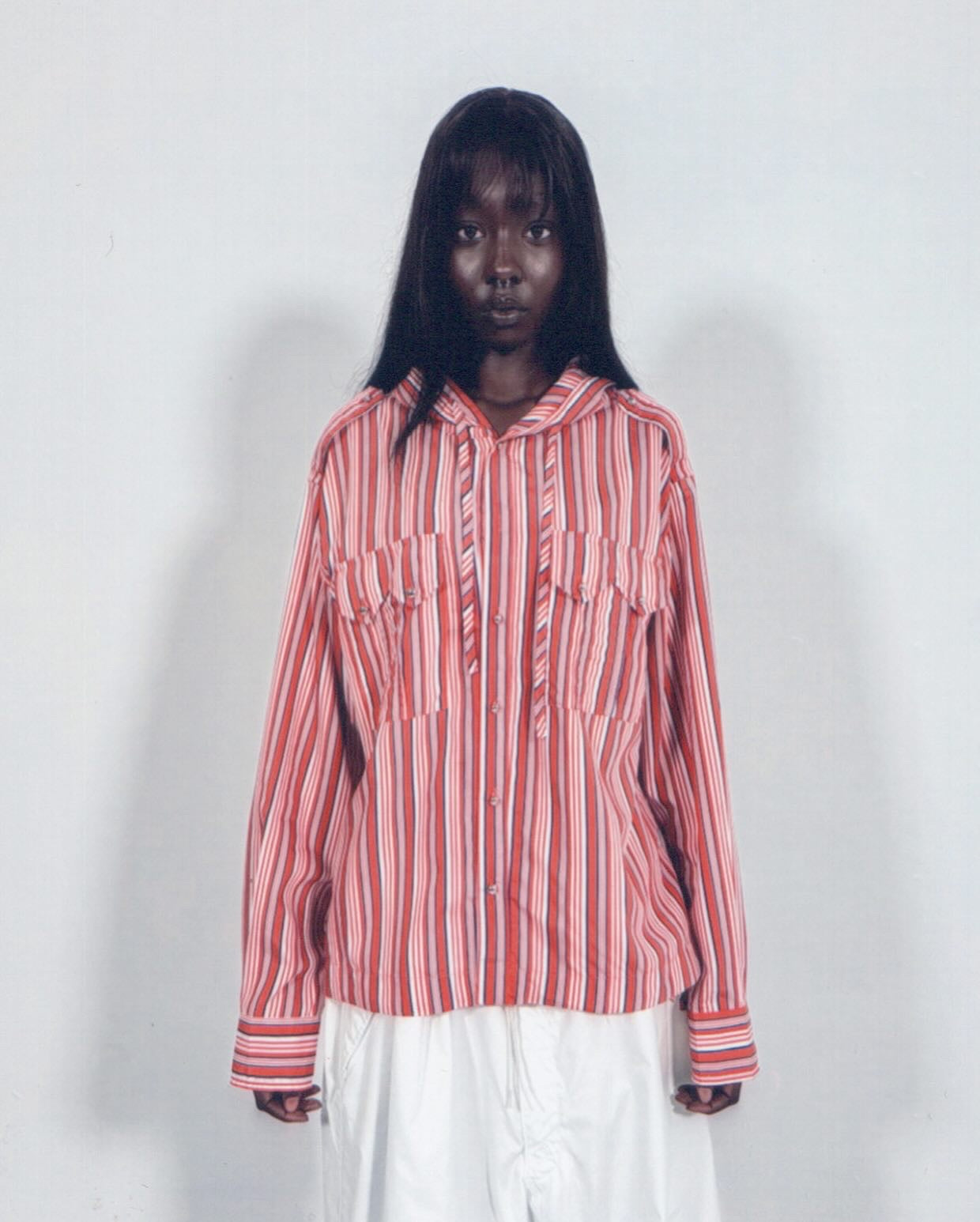 Ball Button Hooded Stripe Shirt