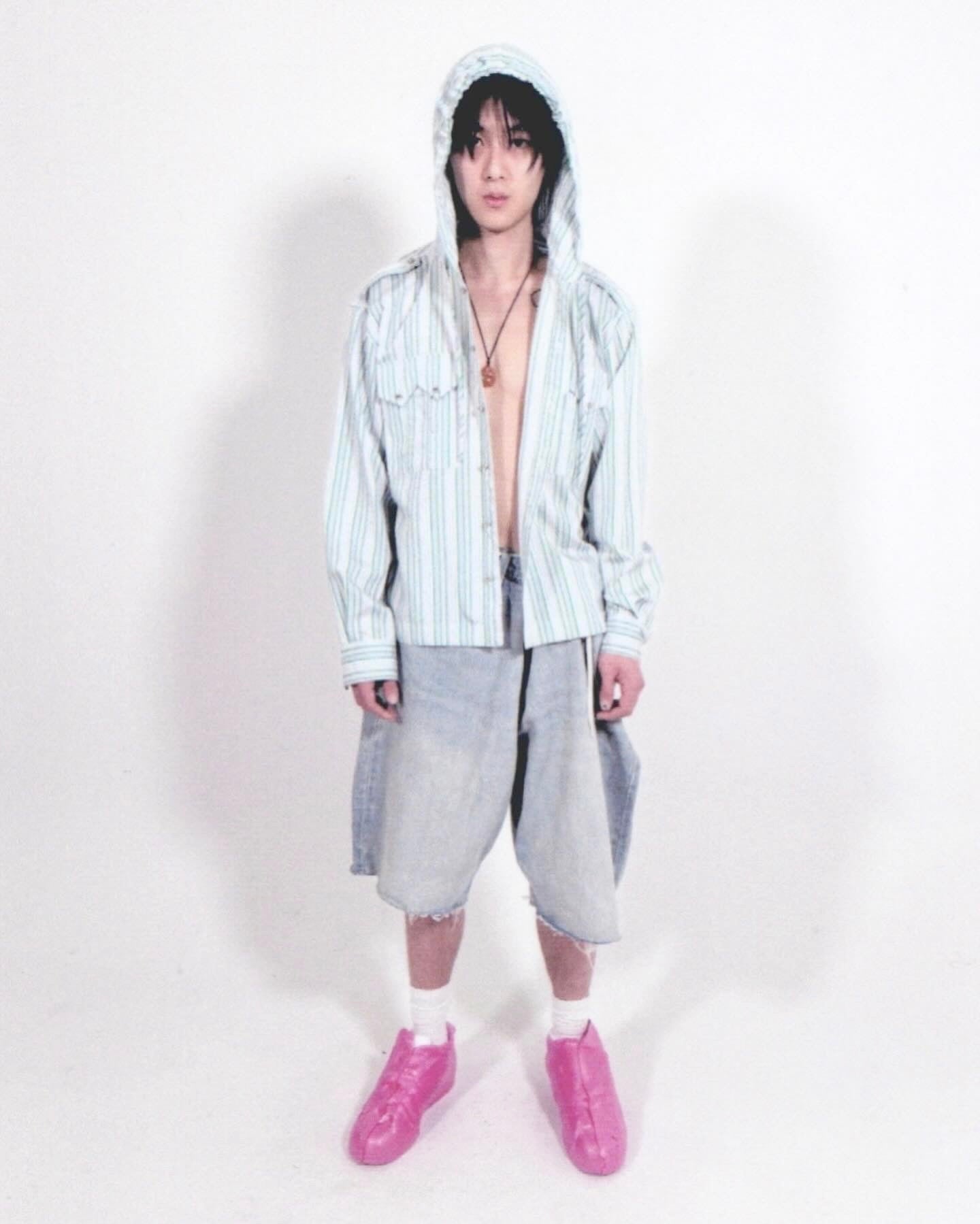 Ball Button Hooded Stripe Shirt