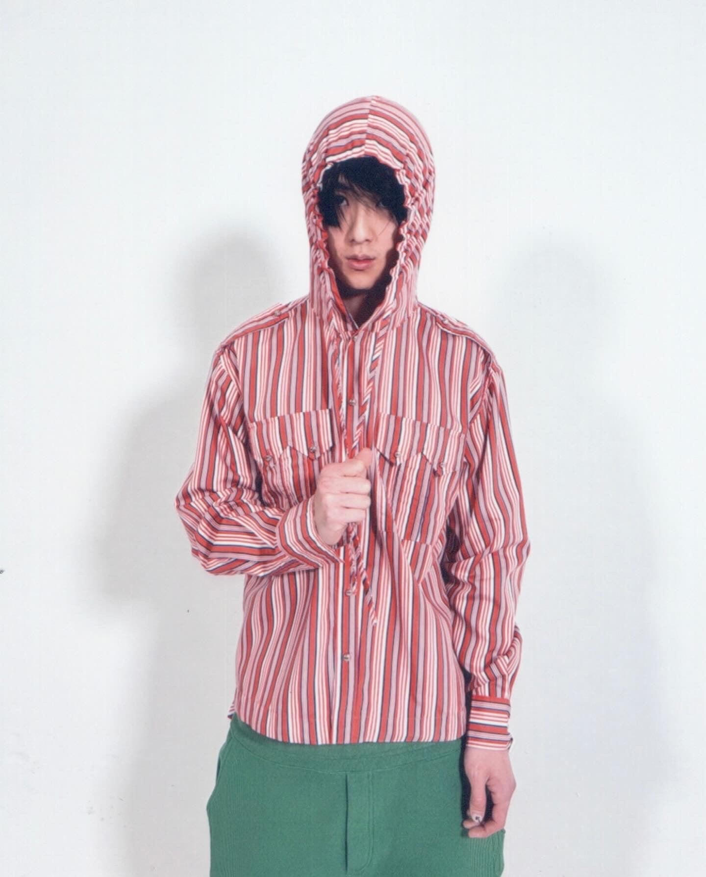 Ball Button Hooded Stripe Shirt