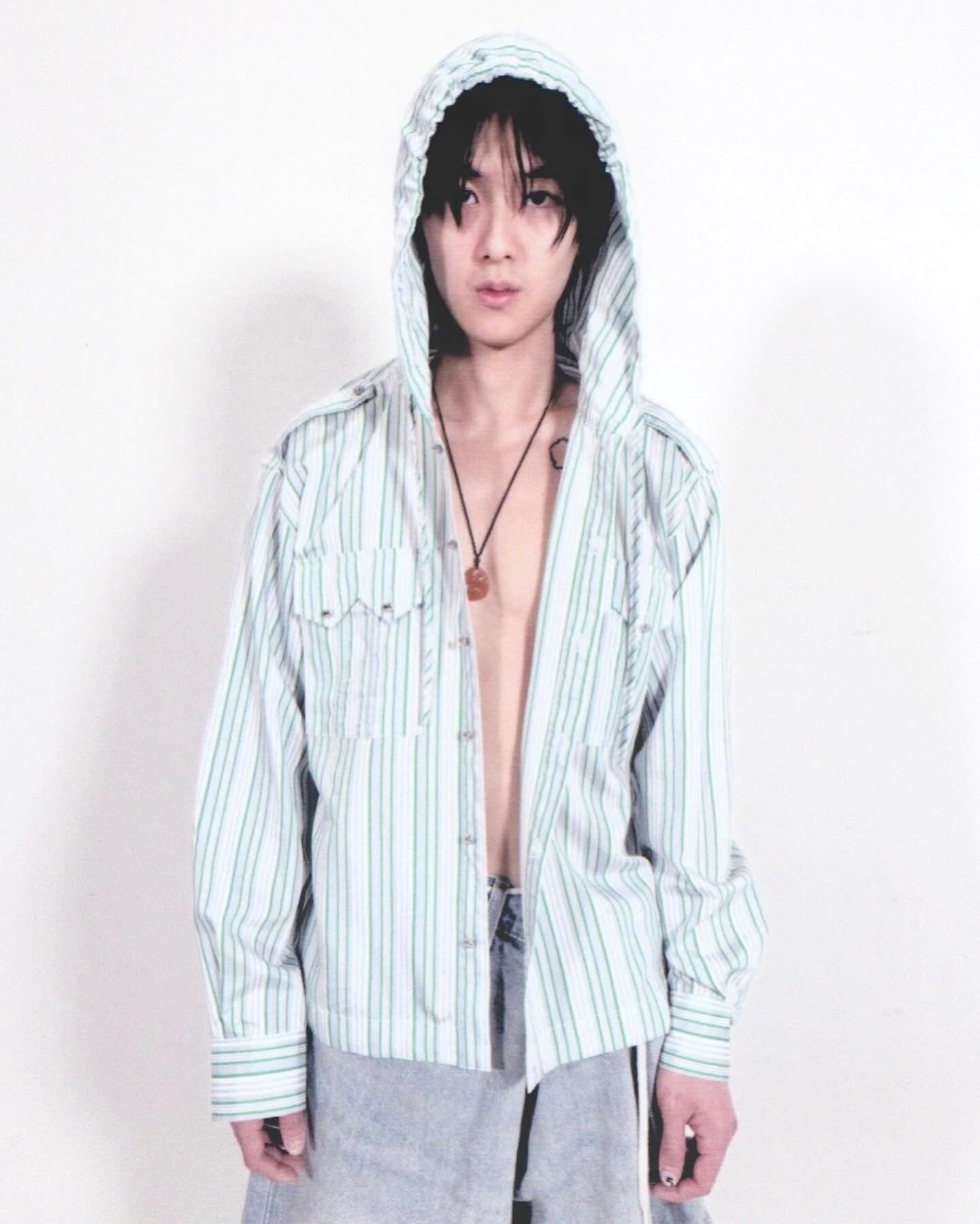 Ball Button Hooded Stripe Shirt