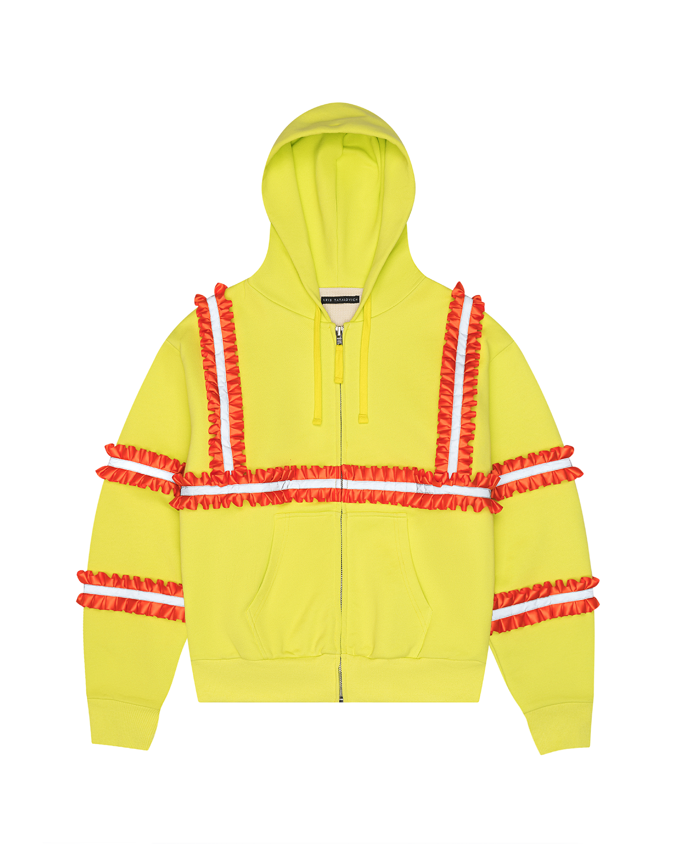 Reflective Ruffled Construction Zip Up Waffle Lined Hoodie