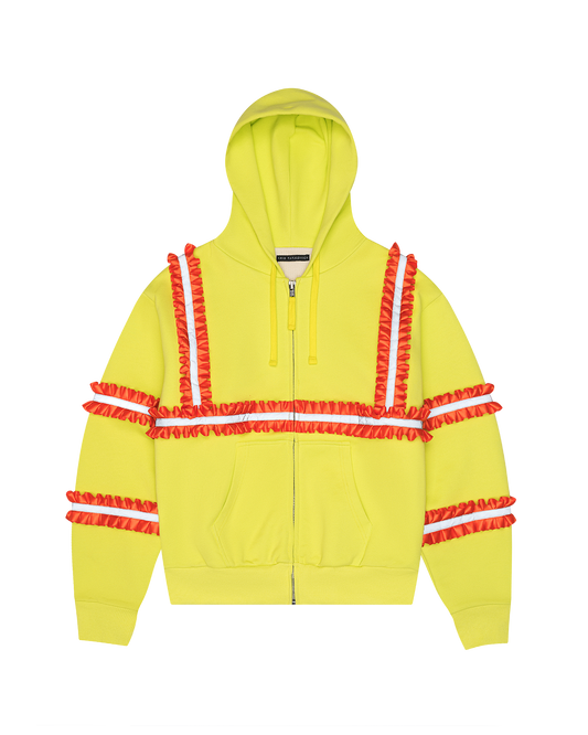 Reflective Ruffled Construction Zip Up Waffle Lined Hoodie