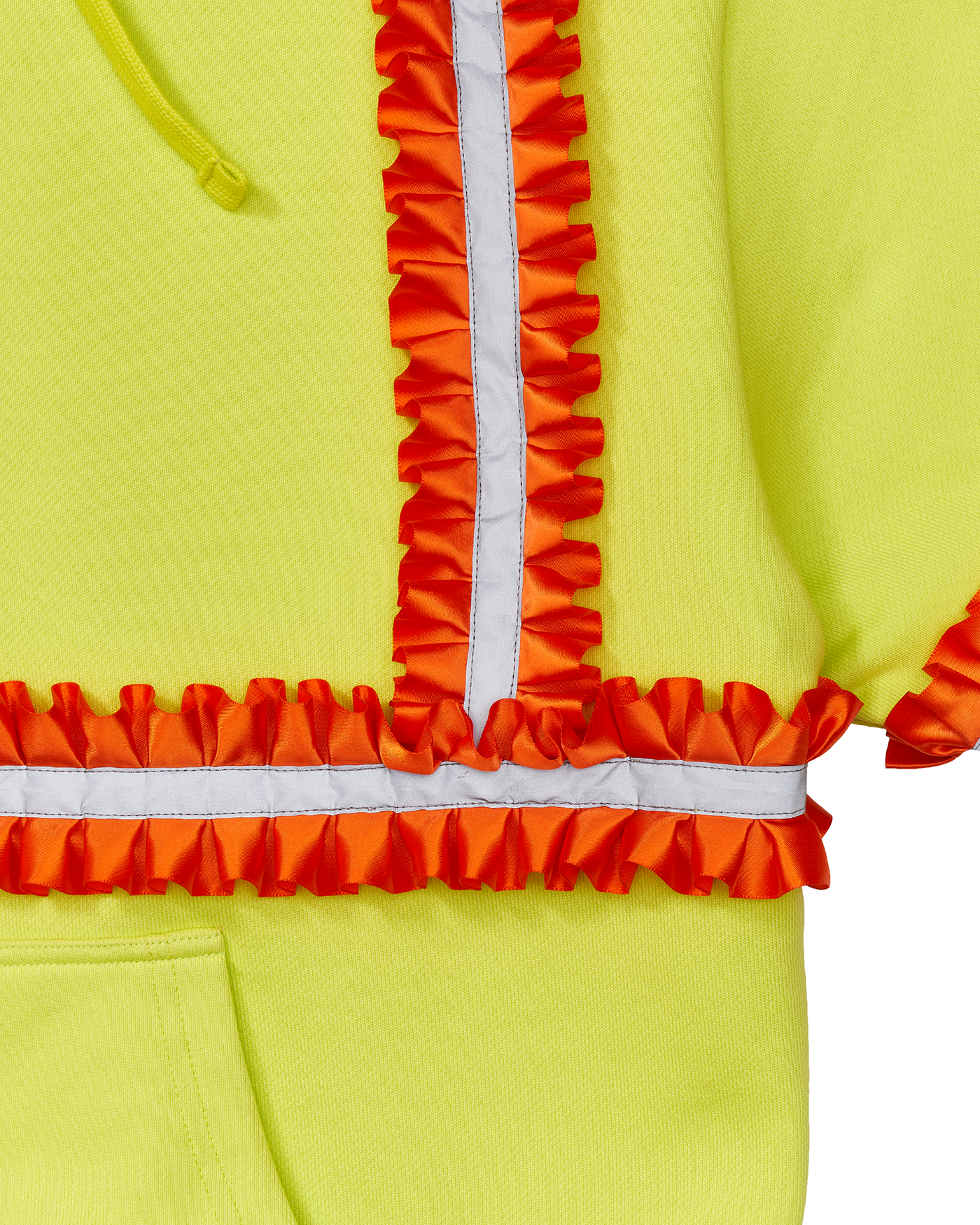 Reflective Ruffled Construction Zip Up Waffle Lined Hoodie