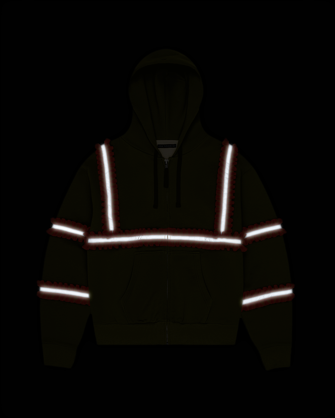 Reflective Ruffled Construction Zip Up Waffle Lined Hoodie